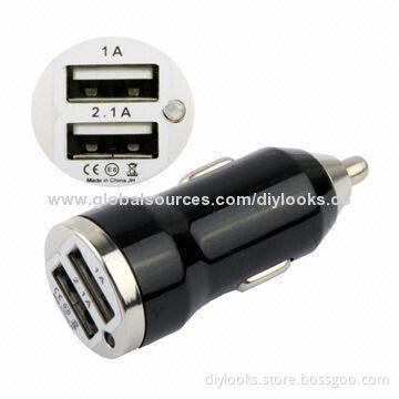 Car Charger with 5V/2.1A/1A Dual USB Output, for iPhone 5/4/4S/3G/3GS/iPad 4/iPad 3